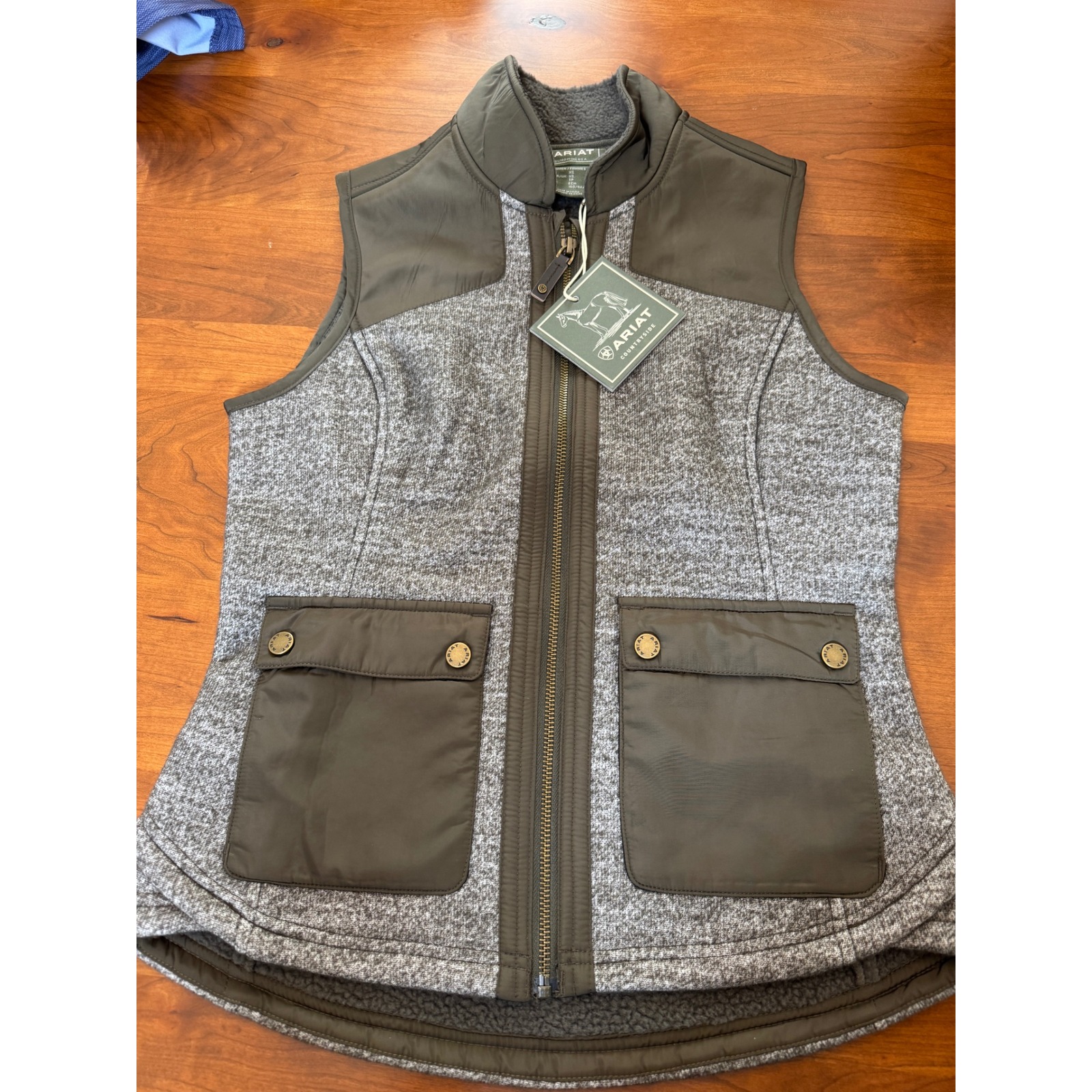 Ariat Millbrae Vest Womens Xs Grey Olive Green Fleece Lined Full Zip 10046063
